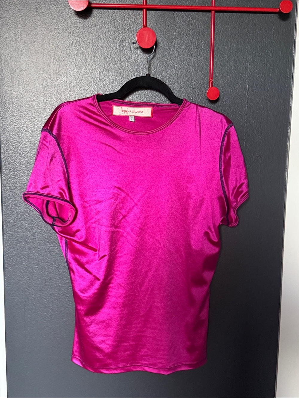 Eckhaus Latta Fuchsia Satin Crewneck Tee L like new
